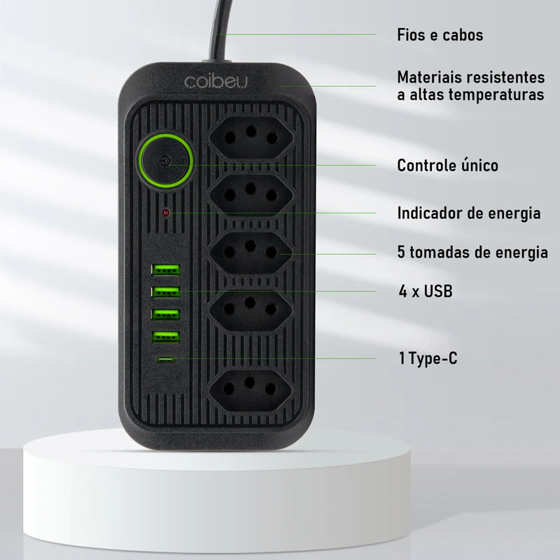 Soquete de extensão e filtro de linha elétrica USB