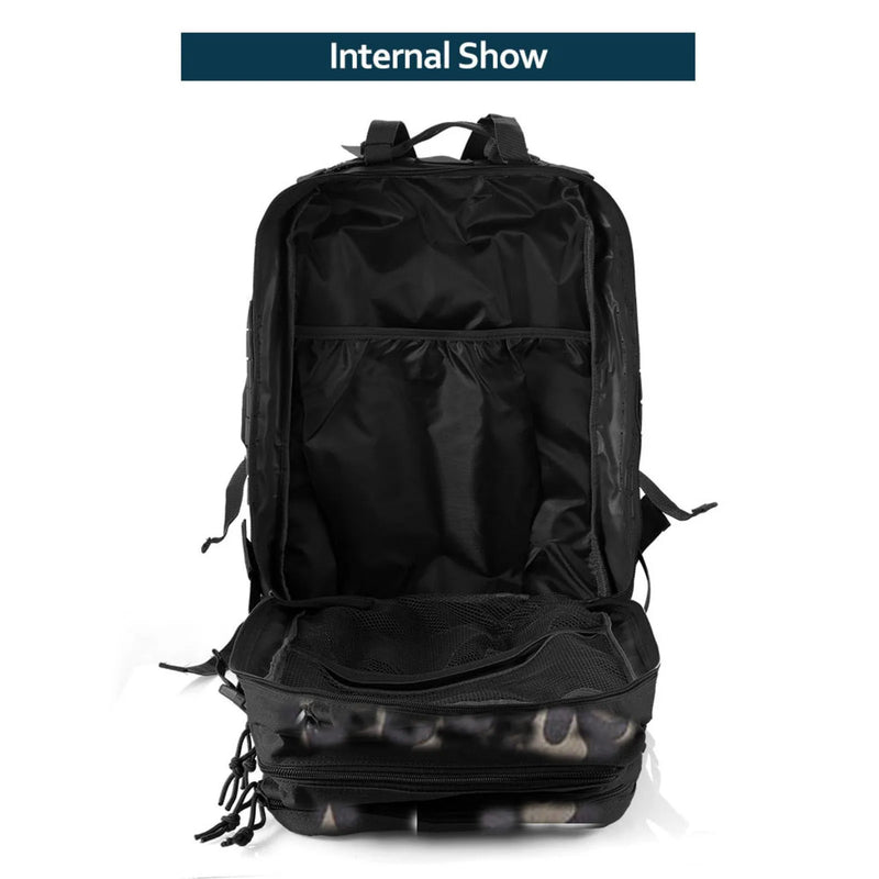 Mochila esportiva tática impermeável de nylon resistente de 25L/50L para trilhas, pesca, caça, acampamento e caminhadas