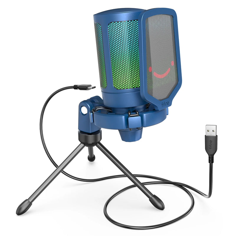 Microfone para jogos USB FIFINE A6V, premiado microfone com design iF, filtro pop/suporte anti-choque, som HD de 192 kHz e RGB para PC/PS4/5/Mac