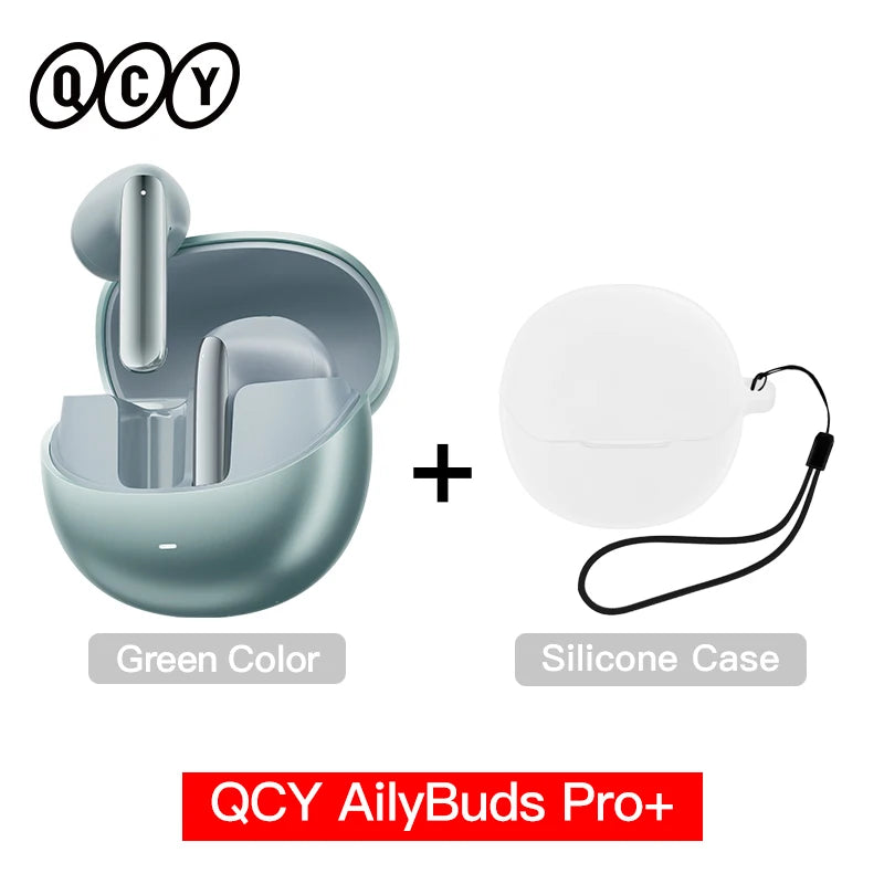 Fones de ouvido sem fio QCY HT10 AilyBuds Pro+ com cancelamento de ruído ativo (ANC), áudio de alta resolução com LDAC, Bluetooth 5.3, 6 microfones, IA para chamadas em HD e conexão multiponto.