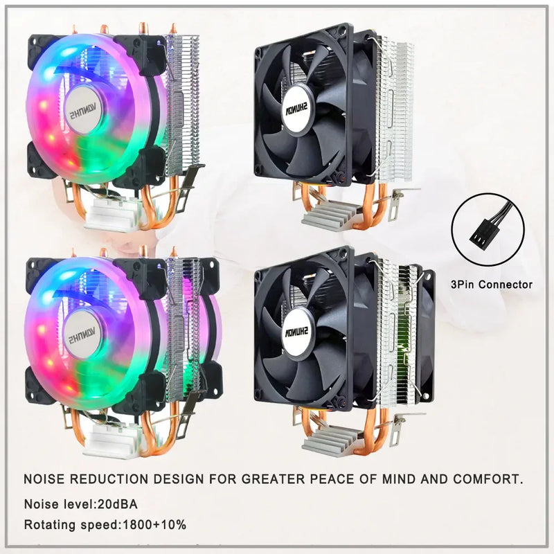 Cooler de processador X99 2011 V3 2 Heatpipes, radiador de CPU IWONGOU 3 pinos, ventilador RGB de 90 mm para PC Gamer para Intel 1366/1700/AMD/AM4