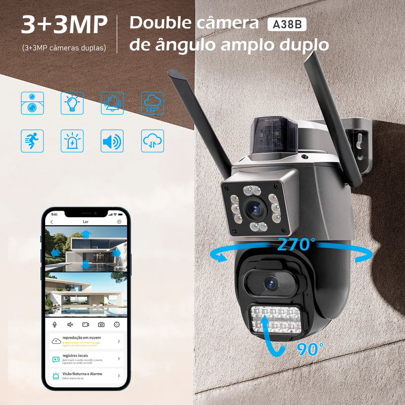 Câmera de segurança Icsee IP sem fio Wi-Fi HD 6MP 4K, ultra HD à prova d'água e prova de poeira