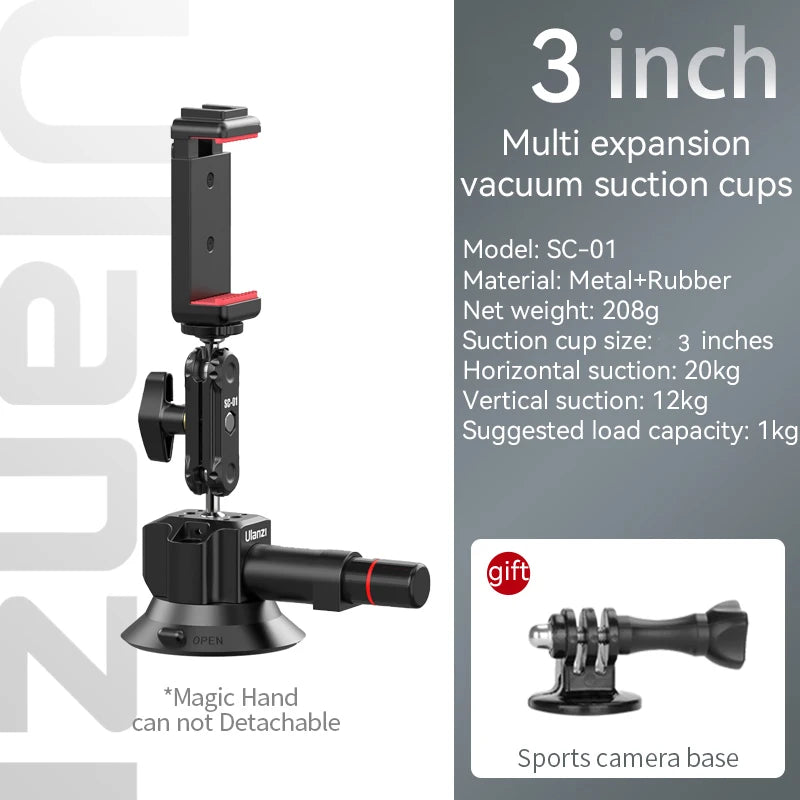 Kit de suporte de carro com ventosa Ulanzi para câmera de ação de celular GoPro Hero Insta360 DJI Magic Arm com rotação flexível e vidro que suga