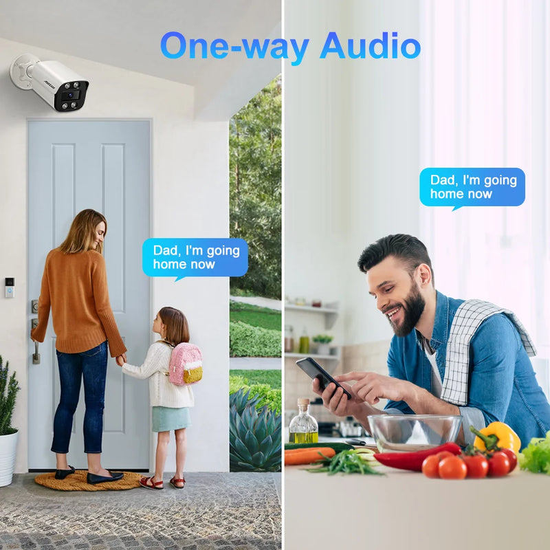 Nova câmera IP 4K 8MP com áudio externo POE H.265 Onvif Metal Bullet, câmera de vigilância com visão noturna colorida para casa