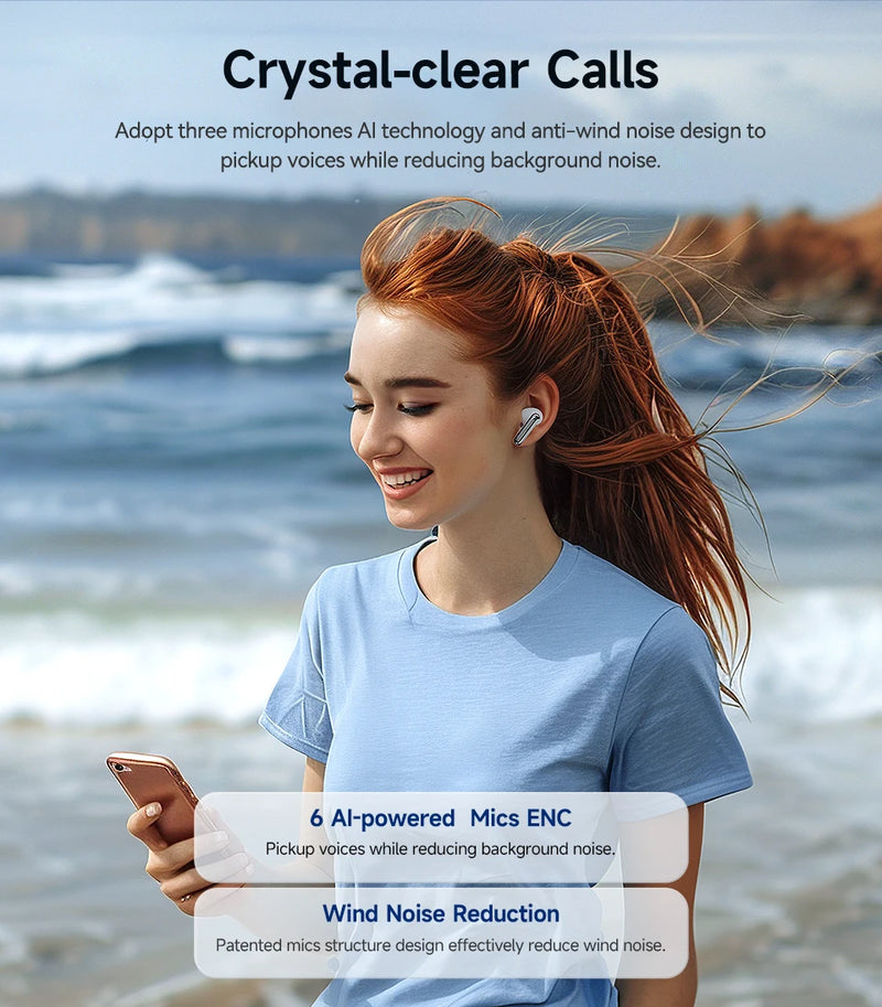 Fones de ouvido sem fio QCY Melobuds N50 ANC Bluetooth 5.4 com cancelamento de ruído ativo, 6 microfones, conexão multiponto para chamadas nítidas