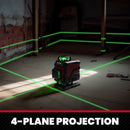 Nível a laser verde série YEVOLT YVGLL4XS, 3/4 planos, 12/16 linhas, autonivelante, 360 graus, 3D/4D, horizontal e vertical, 3,6 V, 3 Ah, ferramentas elétricas