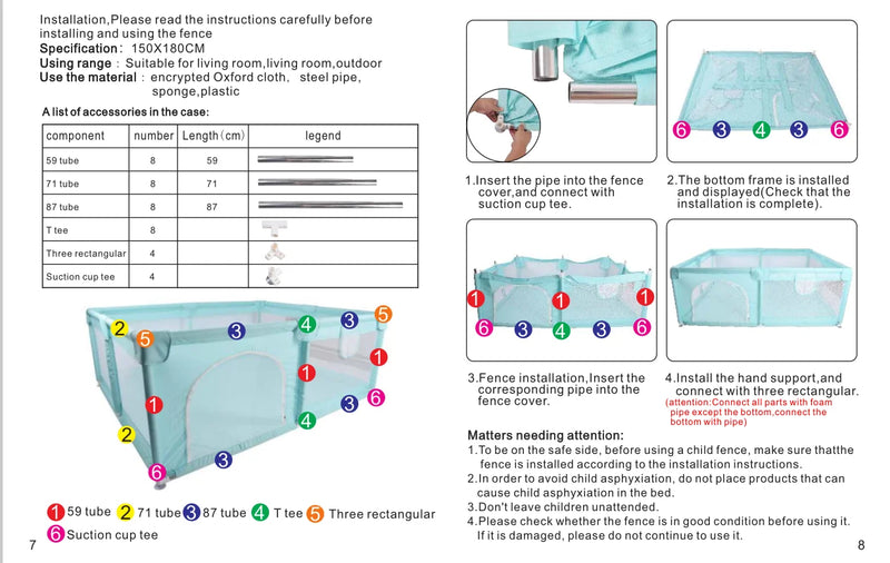 Cercado infantil IMBABY para uso interno, com barreira de segurança, piscina seca e área de recreação para crianças.