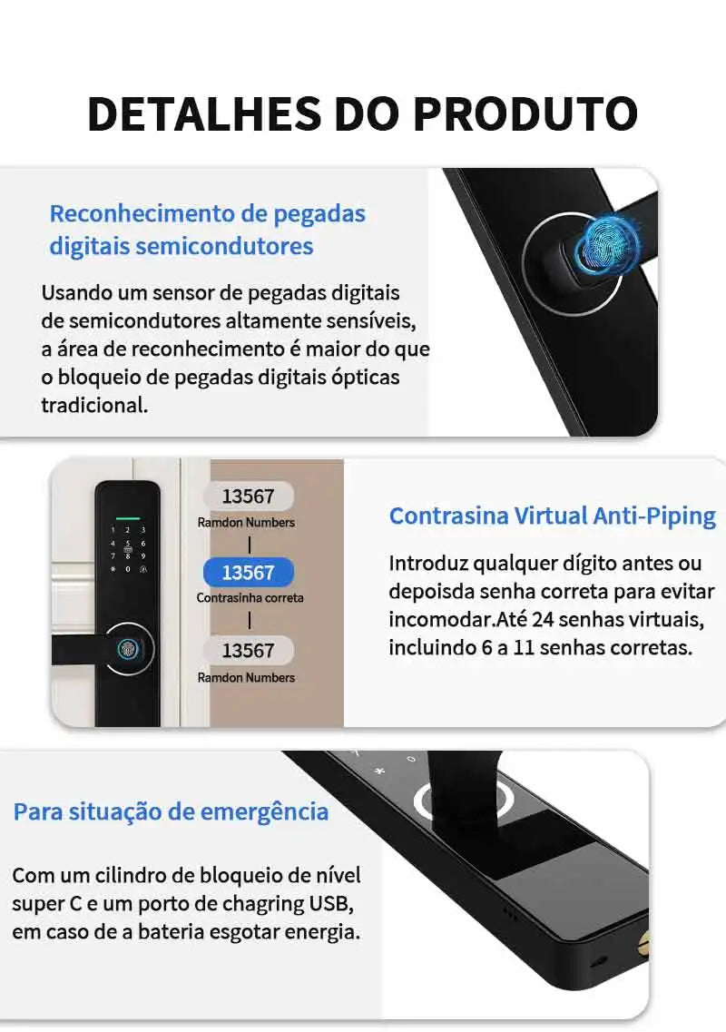 Fechadura eletrônica de porta de impressão digital aplicativo desbloqueio remoto para casa apartamento Tuya wifi