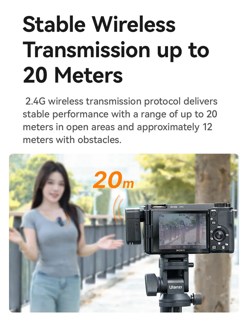 Microfone de lapela sem fio Ulanzi A100 para câmera iPhone 16 15 Pro Max Android DJI Action Pocket 3 com gravação dupla ao vivo