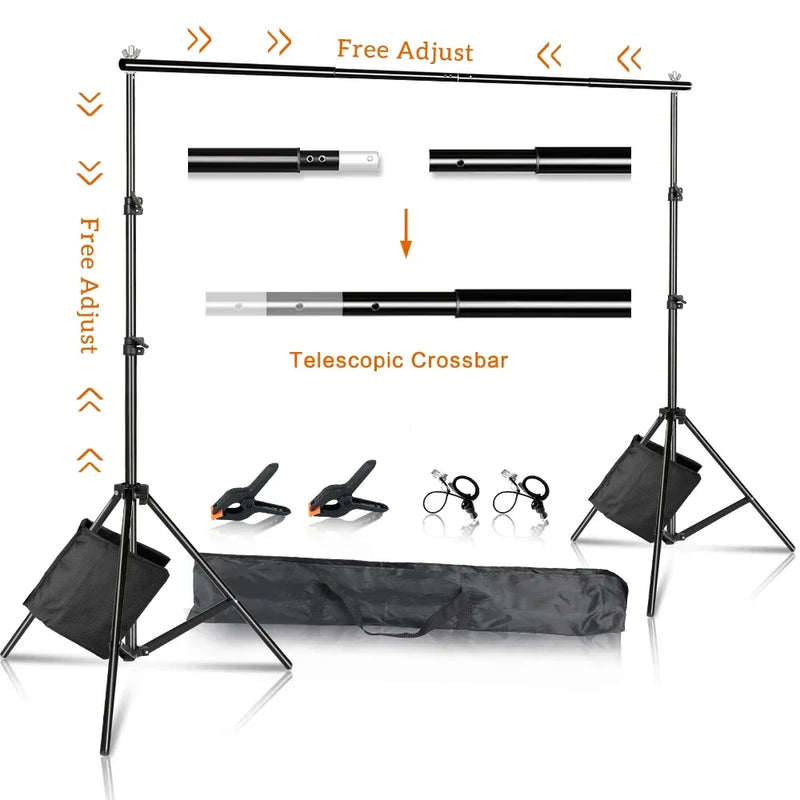 Suporte de fundo para estúdio de fotografia e vídeo, sistema de suporte de fundo telescópico ajustável com bolsa de transporte, 2,6 x 3 m/8,5 x 10 pés