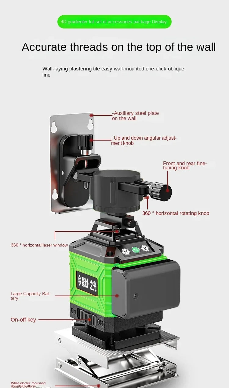 Nível laser de 2 baterias 8/12/16 linhas luz verde linha automática de alta precisão enviado do armazém do Brasil isento de impostos