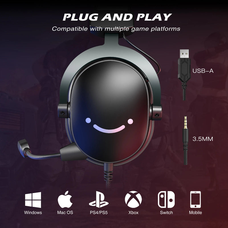 Fone de ouvido FIFINE, fone de ouvido USB com conector de 3,5 mm e som surround 7.1, controle de volume e botão de mudo para PC/MAC/PS4/PS5 Mixer-H9