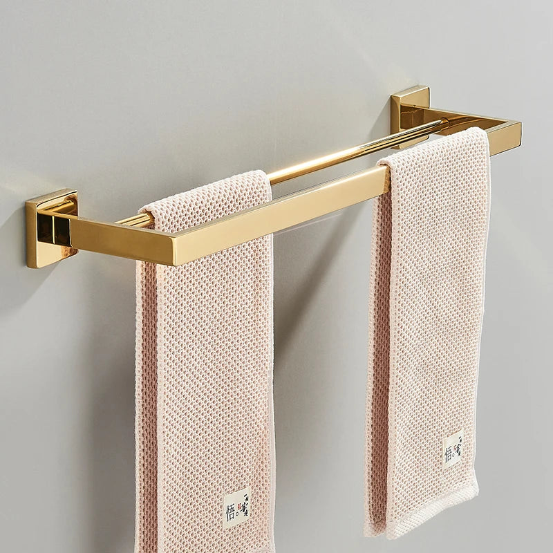 Acessórios para banheiro Toalheiro Aço inoxidável Toalheiro Acessórios para banheiro Prateleira de armazenamento Toalheiro duplo Dourado/Preto/Cromado