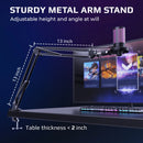 Kit de microfone para jogos AmpliGame com silenciador rápido, conjunto de microfone condensador USB RGB com braço de metal para PC móvel, PS4/5, streaming - A2T