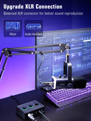 Kit de microfone dinâmico XLR FIFINE com braço articulado para mixer, conjunto de microfone USB para jogos com RGB, controle de volume para PC PS5/4 AmpliGame AM8T