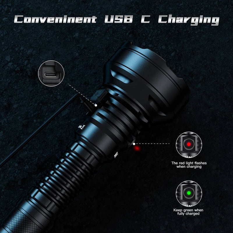 Lanterna tática recarregável Wurkkos TD01C 21700 LED USB-C 1800lm, alcance de 1000 m, IPX8, à prova d'água, com interruptor traseiro