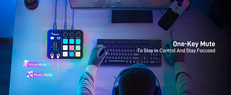 Interface de áudio para jogos MAONO G1 NEO, efeitos sonoros personalizados, mixer de áudio, streaming com microfone XLR para voz de jogos