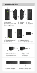 Microfone Ulanzi A100 para Smartphones, Microfone de Lapela Sem Fio para iPhone 16, 15, 12, Xiaomi, Samsung, Dji Action 5, 4, 3, 2, OSMO Pocket 3, SONY