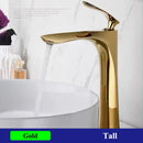 SHBSHAIMY Torneira de pia de banheiro quadrada moderna com núcleo de latão, torneira de água quente e fria, modelo alto/baixo, dourada, montada no deck