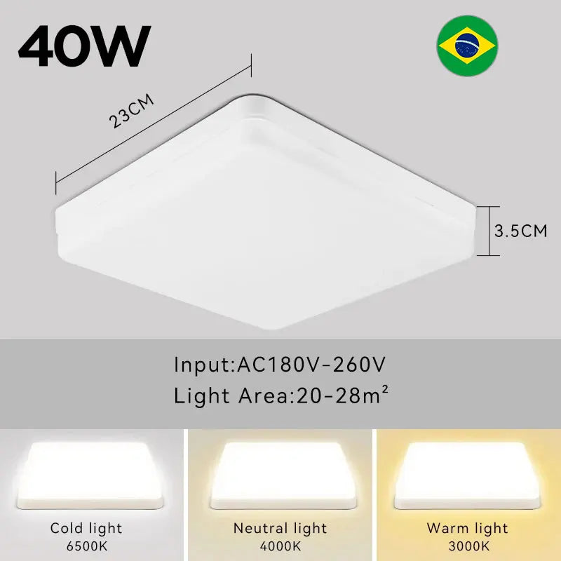 Luminária de teto LED 110V 220V à prova d'água, moderna, 20W/30W/40W/50W para sala de estar, quarto, banheiro e cozinha