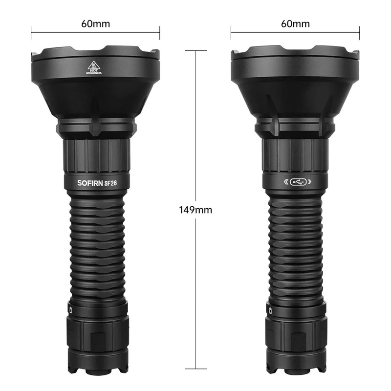 Lanterna tática Sofirn SF26 21700 2000lm 964m de longo alcance USB C recarregável com interruptor duplo IPX-8