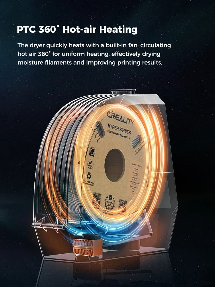 Caixa de secagem de filamentos Creality Space Pi, armazenamento de filamentos de 1 kg, aquecimento de ar quente de 360°, 0-48h, temperatura ajustável de 45°C a 70°C