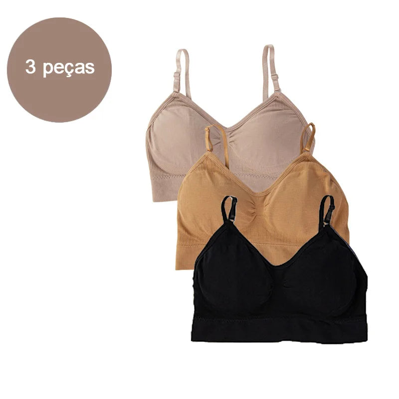 Sutiã feminino sem costura de 3 peças, secagem rápida, ioga, academia, corrida, top esportivo push up à prova de choque