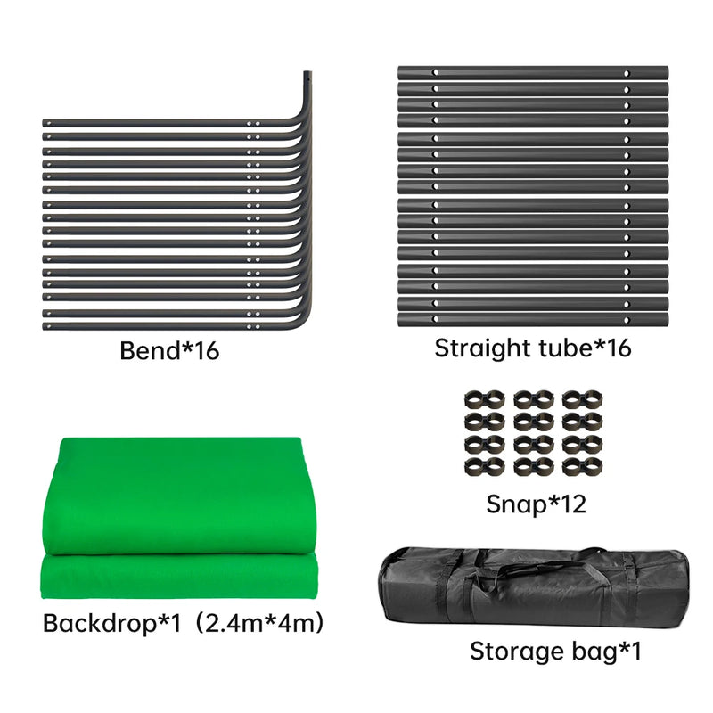 Cenário de tela verde Chromakey grande portátil com suporte para fotografia, sistema de suporte para gravação de vídeo e foto 240x400 cm