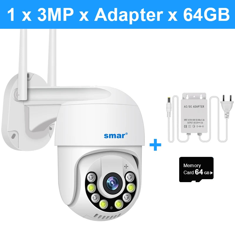 Câmera Smart 3MP 5MP PTZ WiFi externa com rastreamento automático, detecção humana por IA, visão noturna em cores, áudio bidirecional, câmera IP ICsee APP
