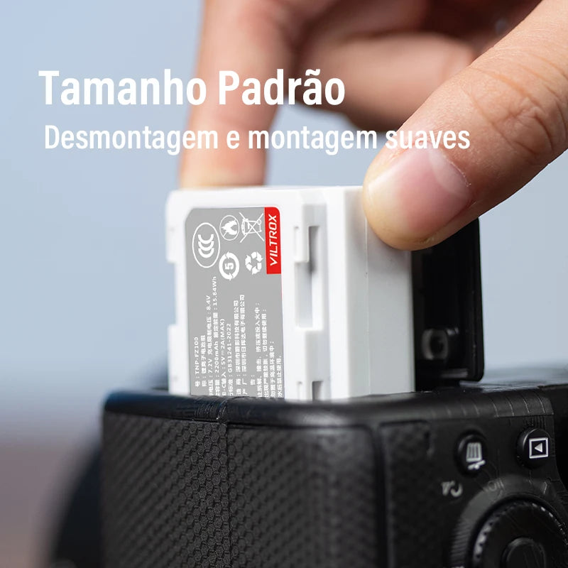 Bateria para câmera Viltrox FZ100 FW50 USB-C com carregamento rápido e recarregável para câmera Sony A6700 FX3 ZV-E1 ZV-E10 A7M4 A9 A1