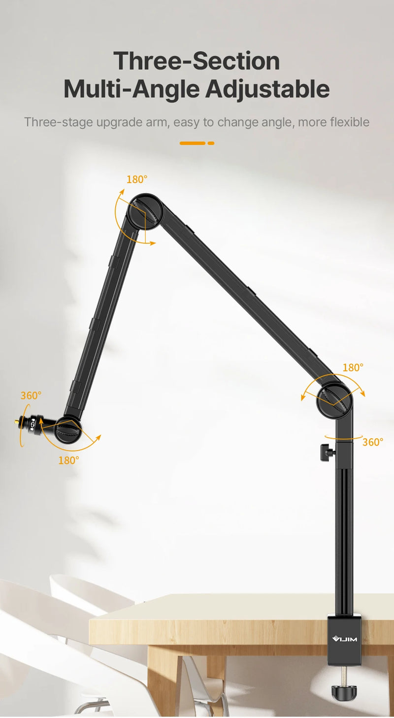 Suporte de mesa para microfone VIJIM LS24, suporte para câmera DSLR, braço de microfone com suspensão ajustável e suporte de parafuso de 1/4 para gravação