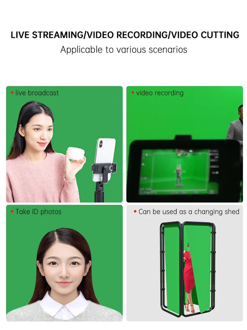 Cenário de tela verde Chromakey grande portátil com suporte para fotografia, sistema de suporte para gravação de vídeo e foto 240x400 cm
