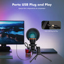 Microfone de mesa RGB com cancelamento de ruído ativo de 48 kHz, conexão USB plug & play e tripé ajustável para streamers/gamers, Coibeu