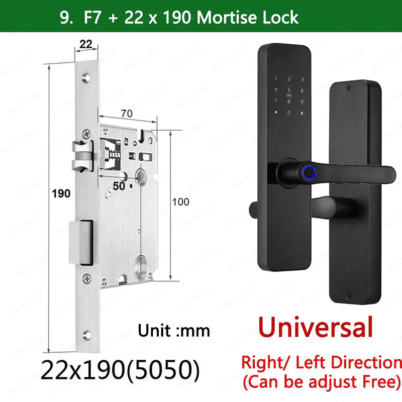 Fechadura elétrica de porta com impressão digital Bluetooth RAYKUBE F7 TT, versão com voz em português/inglês e alça maior