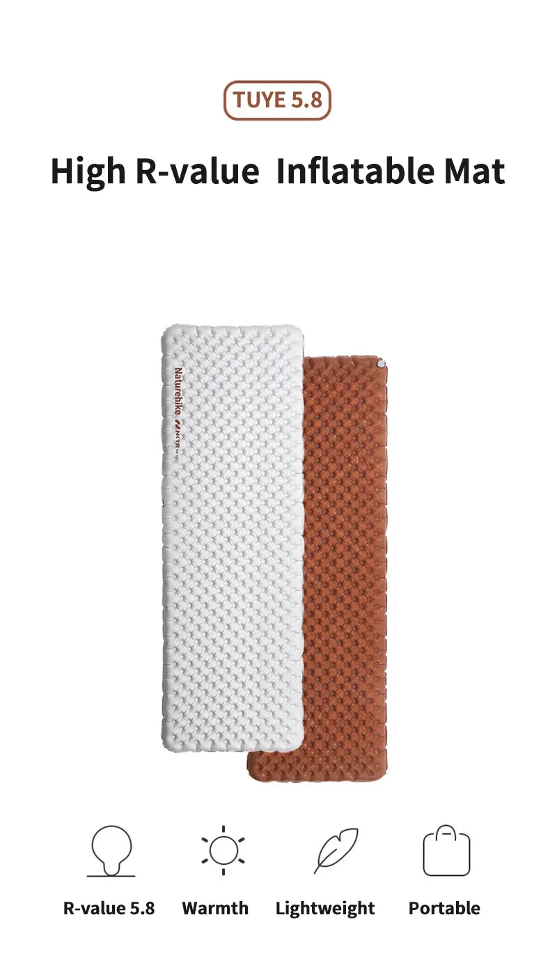 Colchão inflável Naturehike R 5.8 para áreas externas, barraca dobrável portátil, almofada única, ultraleve, para caminhadas, viagem e acampamento