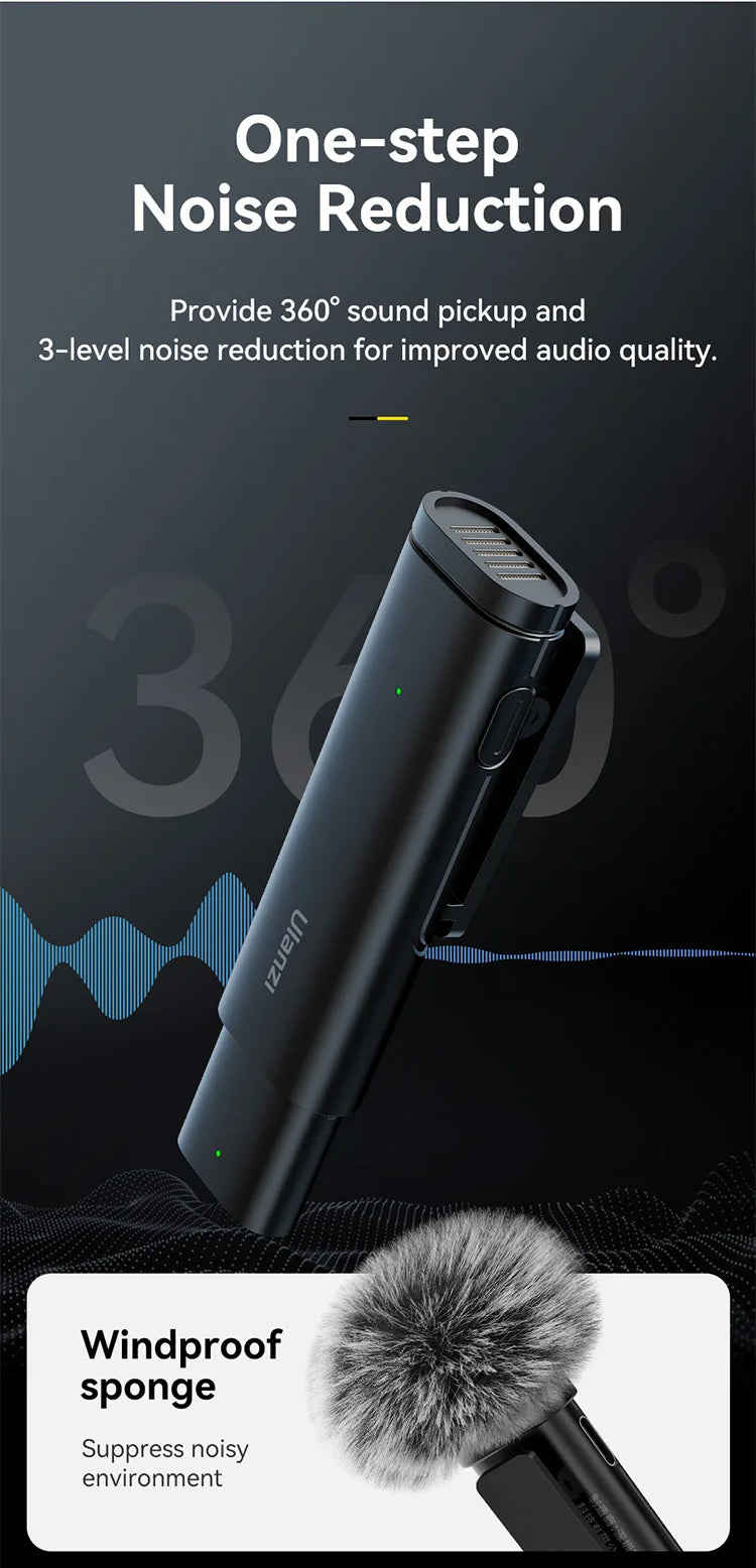 Microfone de lapela sem fio Ulanzi WM-10 1 para 1 USB C para Android e iPhone com esponja à prova de vento para gravação de transmissão ao vivo