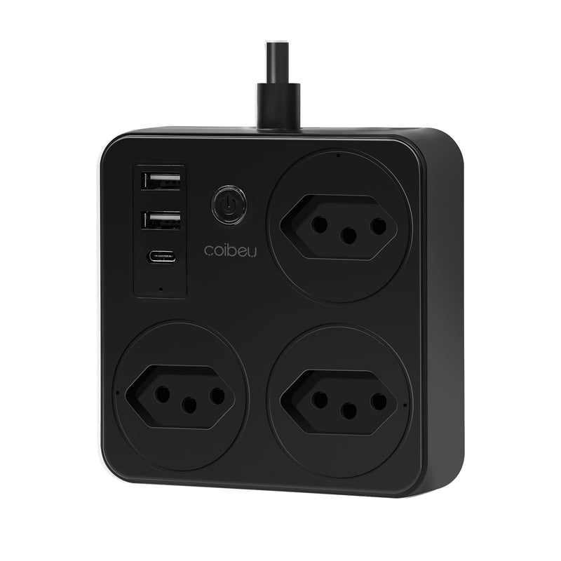 Filtro de Linha Inteligente Com WiFi, 3 Tomada, 2 Entradas USB, 1 Entrada Tipo C e 1 Botão Liga Desliga Geral