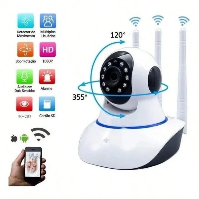Câmera sem fio WiFi 1080P, monitoramento de segurança residencial, câmera interna com detecção de movimento, câmera panorâmica e inclinação de 360 °, monitor para bebê