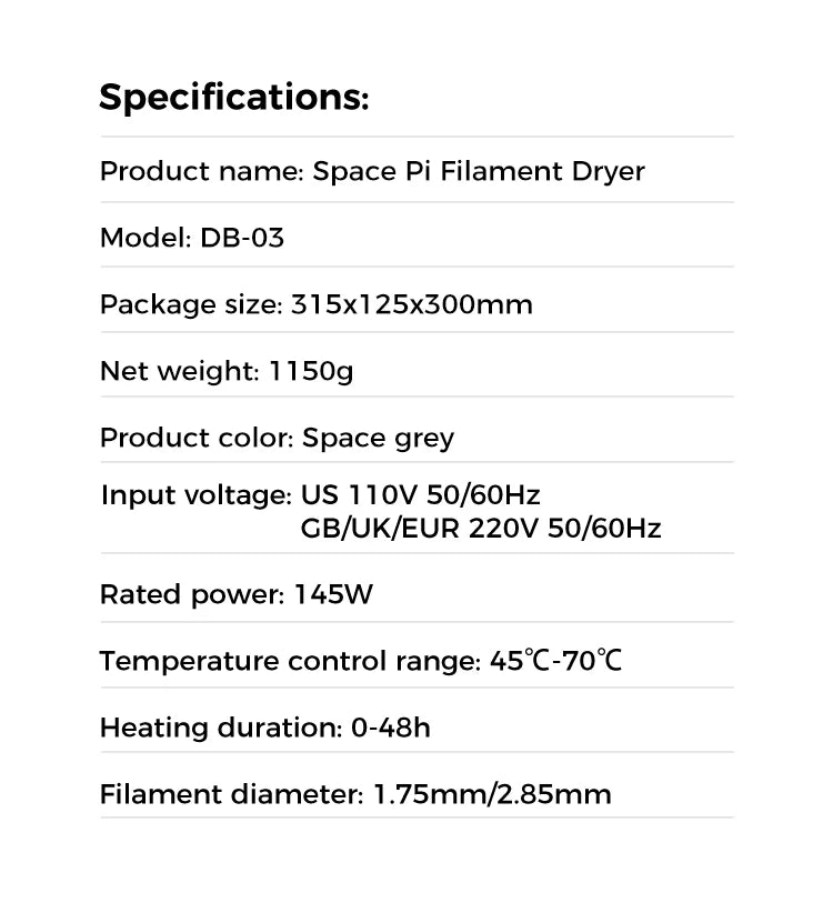 Secador de filamentos Creality Space Pi Monitoramento de umidade e temperatura em tempo real 1kg Impressora 3D Secador de filamentos Caixa de armazenamento Suporte
