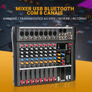 Mesa de mistura profissional USB de 8 canais, placa de mixagem de áudio, efeitos digitais, reprodutor de MP3, consoles, computador, gravação de palco.