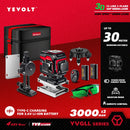 Nível a laser verde série YEVOLT YVGLL4XS, 3/4 planos, 12/16 linhas, autonivelante, 360 graus, 3D/4D, horizontal e vertical, 3,6 V, 3 Ah, ferramentas elétricas