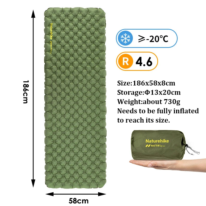 Colchonete Inflável Naturehike 3.2/4.6/5.8/6.5/8.8 R Value Ultraleve Camping Colchonete Inflável para Área Externa Colchonete À Prova de Umidade