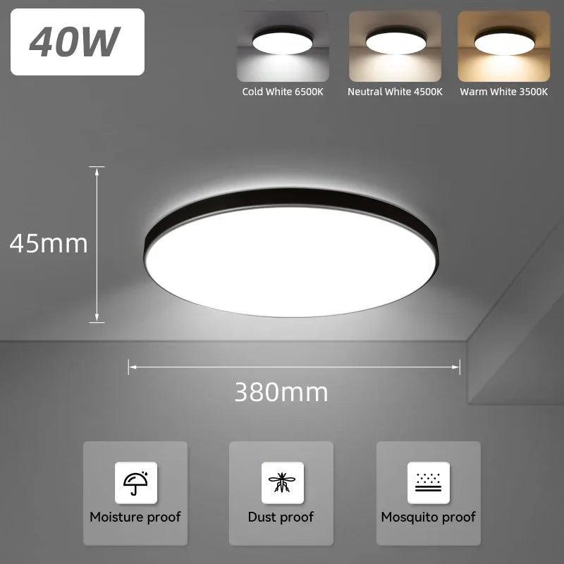 Luminária de teto LED 110V 220V à prova d'água, moderna, 20W/30W/40W/50W para sala de estar, quarto, banheiro e cozinha