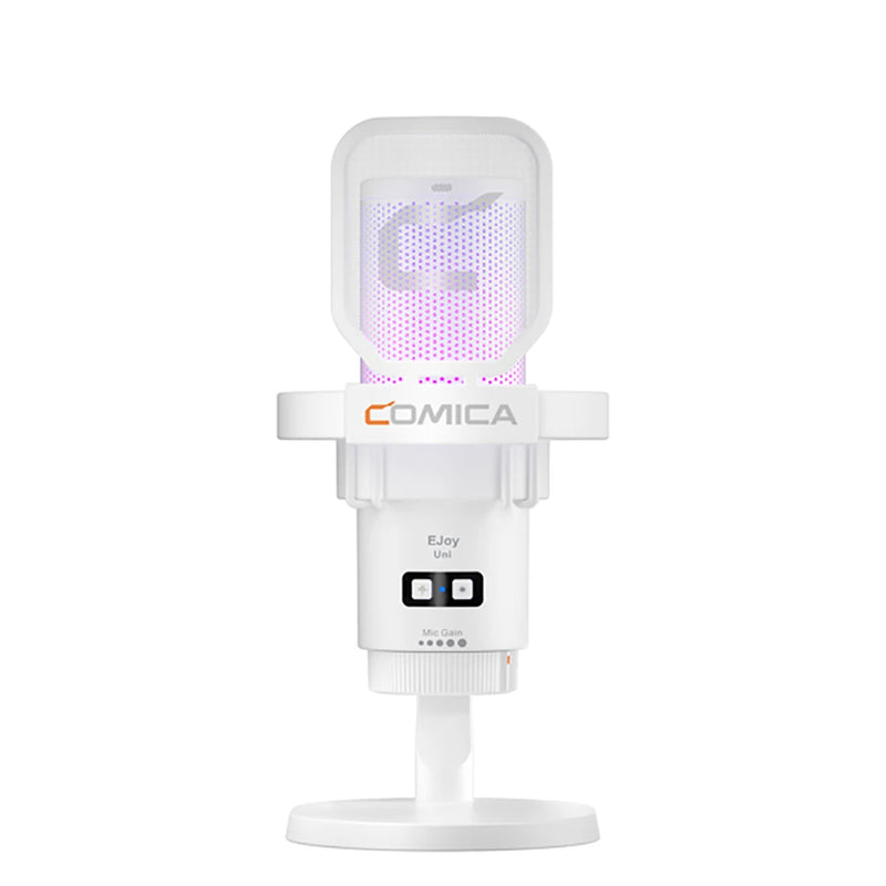 Microfone para jogos USB Comica Uni Pro com botão de cancelamento de ruído/RGB/balanço de ganho e microfone condensador para streaming de podcast