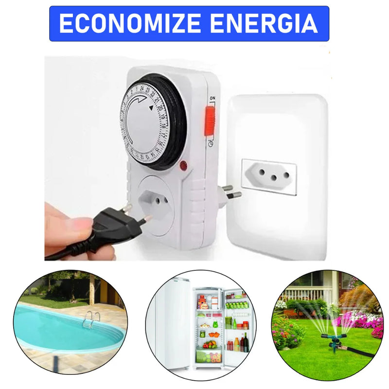 Adaptador Benjamin Inteligente com 1 Tomada e 1 Temporizador Analógico Liga e Desliga Energia 110v / 220v - Timer Manual