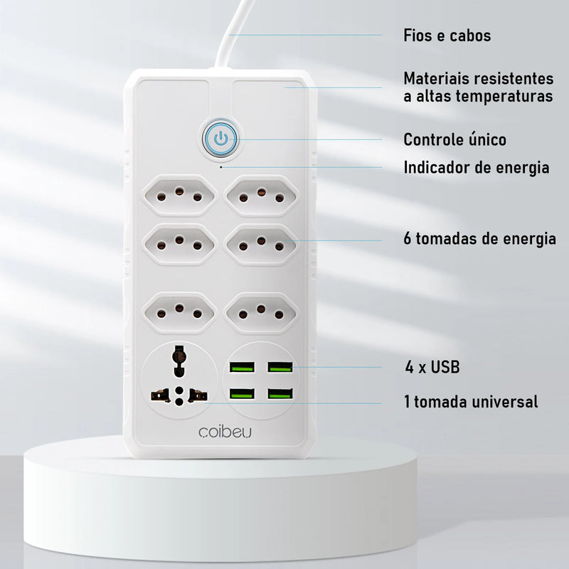Extensão elétrica de 5 metros, extensão elétrica, filtro de linha brasileiro, tomada USB, régua de tomadas, extensão de tomada, tomada USB longa