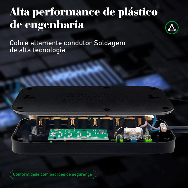 Soquete de extensão e filtro de linha elétrica USB