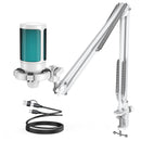 Kit de microfone para jogos AmpliGame com silenciador rápido, conjunto de microfone condensador USB RGB com braço de metal para PC móvel, PS4/5, streaming - A2T