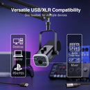 Kit de microfone dinâmico XLR FIFINE com braço articulado para mixer, conjunto de microfone USB para jogos com RGB, controle de volume para PC PS5/4 AmpliGame AM8T