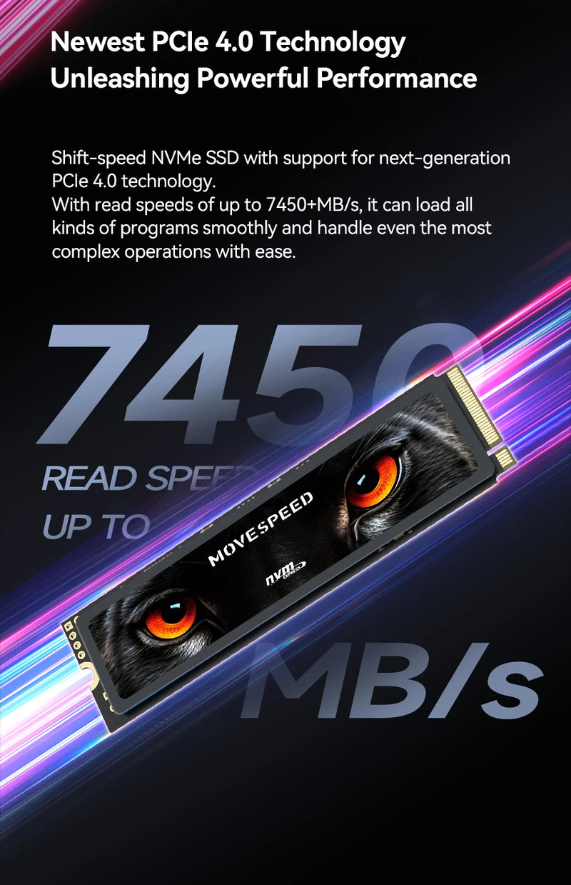 SSD MOVESPEED 7450 MB/s NVMe M.2 2280 4 TB 2 TB 1 TB Disco Rígido Interno de Estado Sólido M2 PCIe 4.0x4 2280 Unidade SSD para PS5 Laptop PC